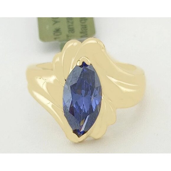 Created Tanzanite 2.20 Carats Ring 10k Yellow Gold
